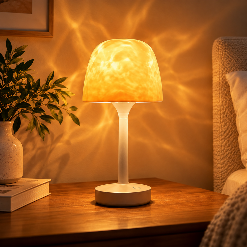 Lampe dorée sur pied dans un intérieur chaleureux