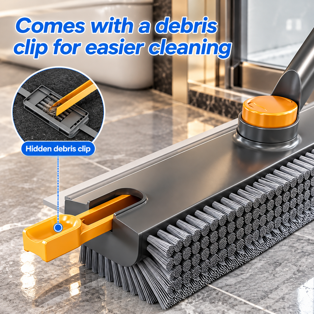 Integrated debris clip for removing hair from the brush