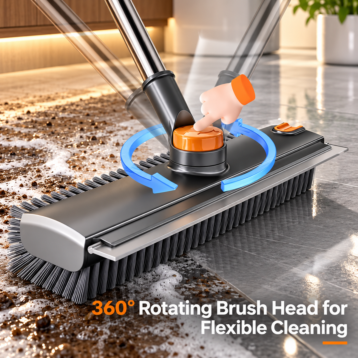 Close-up of the 360-degree pivoting brush head
